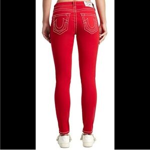True religion Jennie skinny jeans in red with white stitching. Size 29